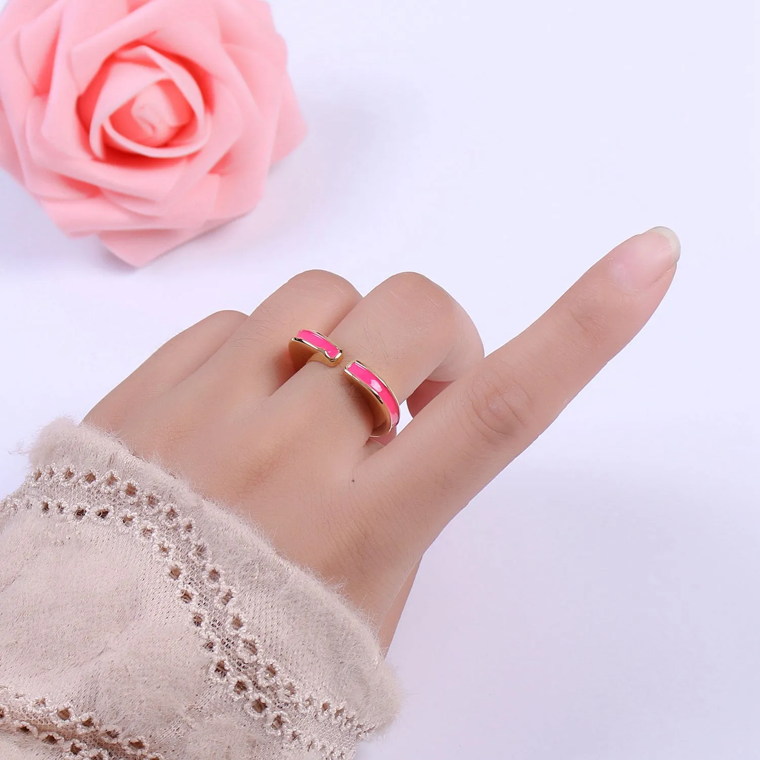 Unique Heart Shaped Open Ring Enamel Colorful Band S-258 ~ S-267