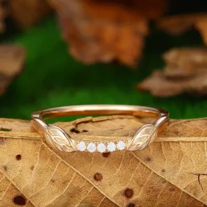 unique moissanite wedding band curved leaf band women unique leaf stacking matching rings
