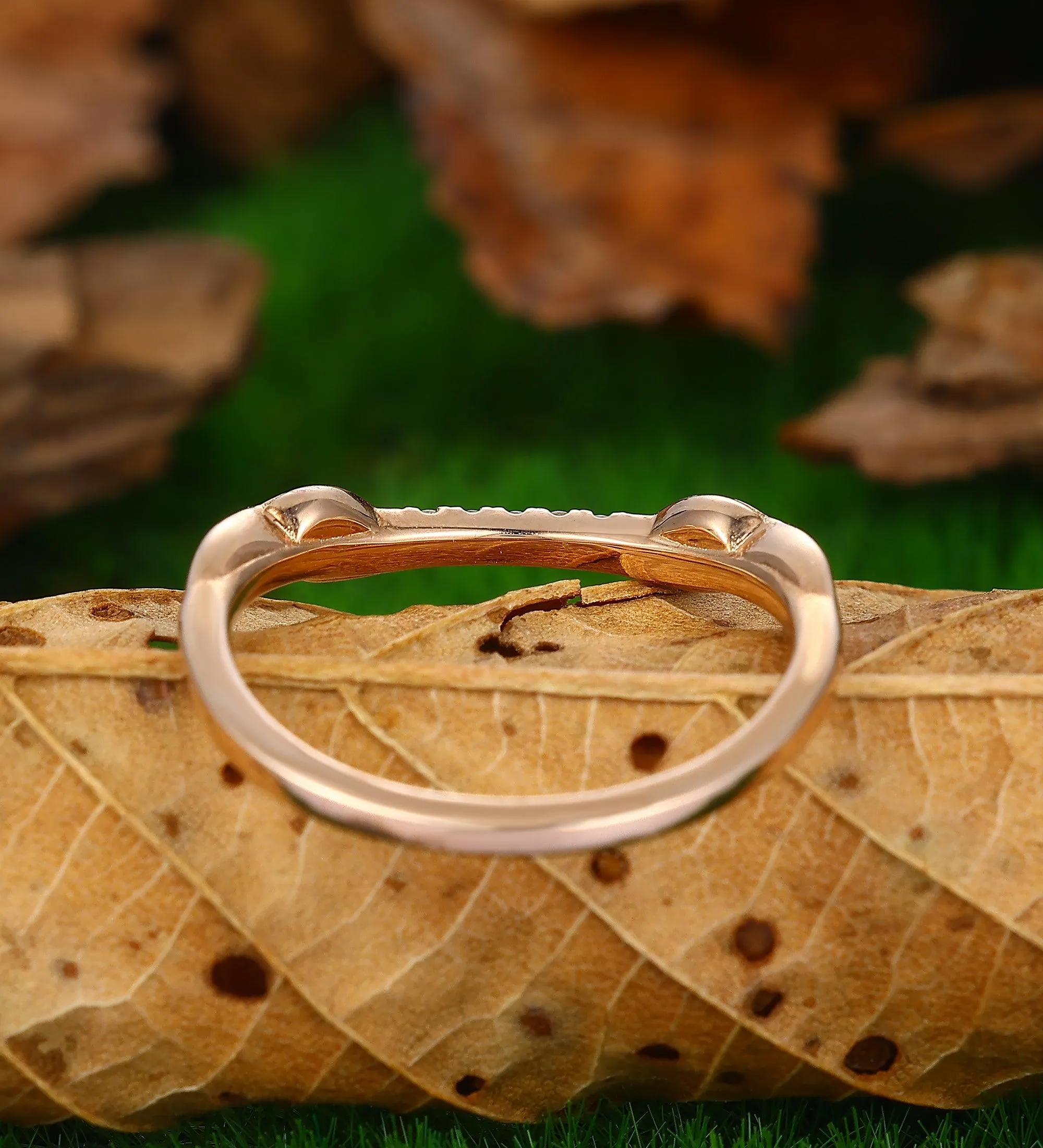 unique moissanite wedding band curved leaf band women unique leaf stacking matching rings
