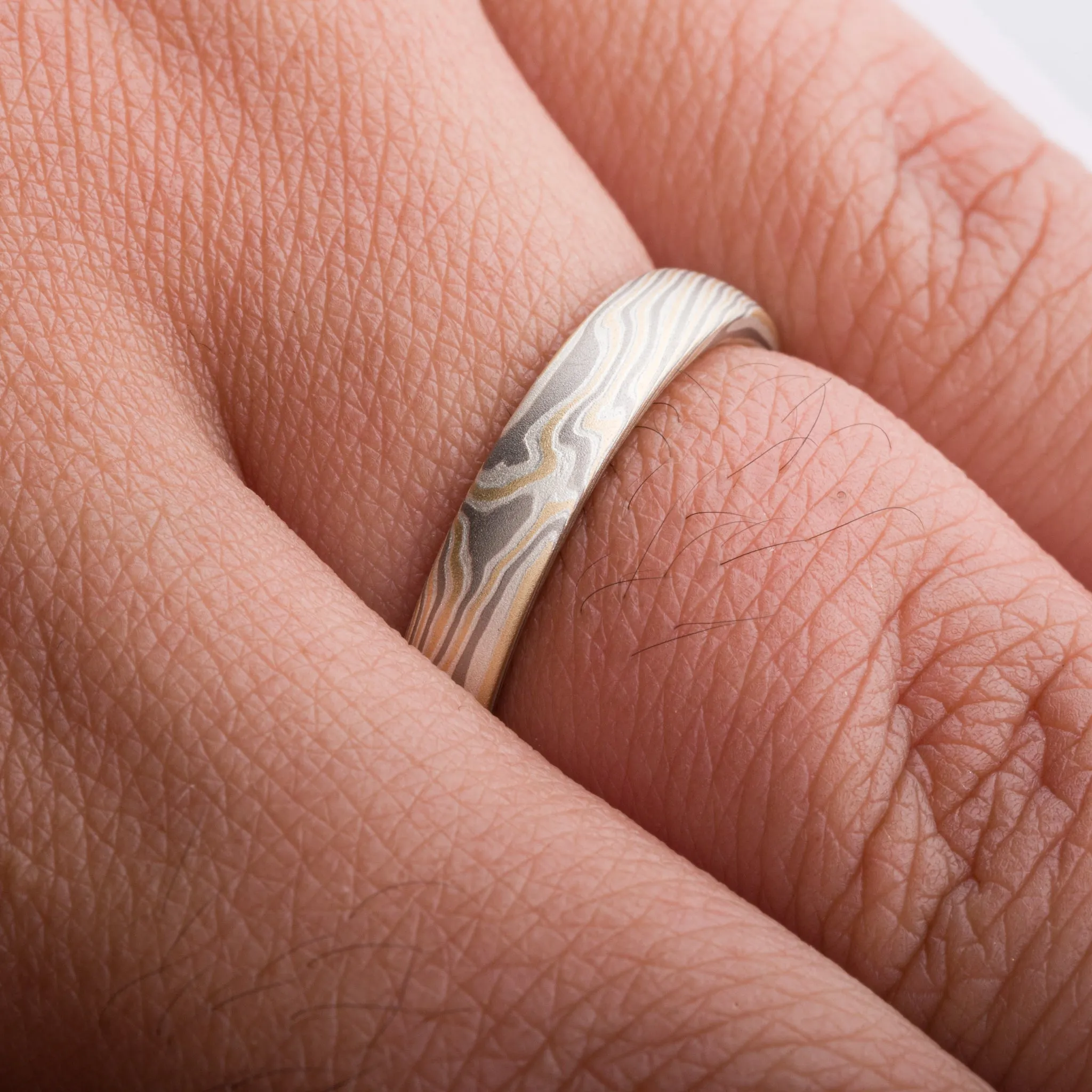 Unique Mokume Gane Twist Pattern Ring or Wedding Band Set in Flare Palette