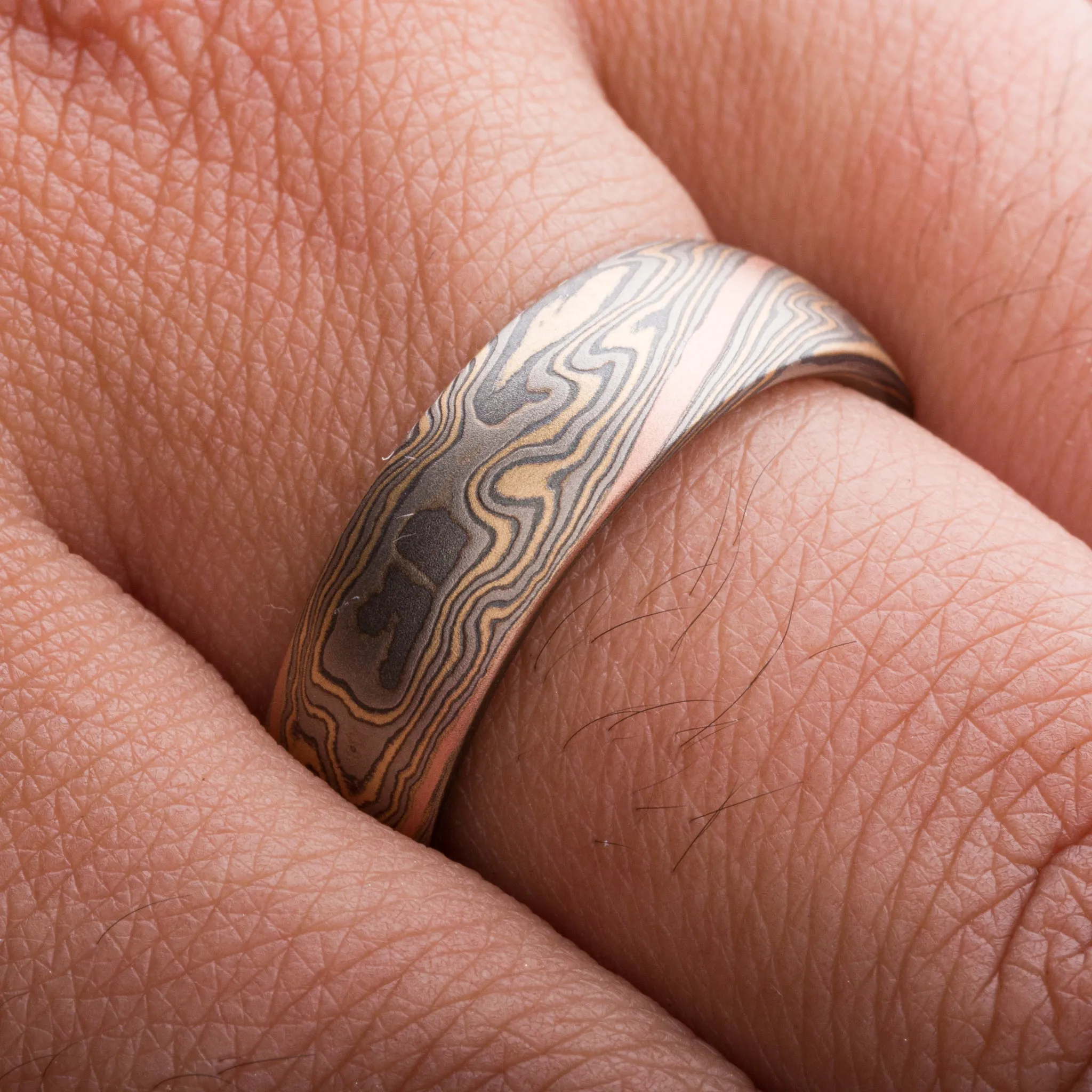 Unique Mokume Gane Twist Pattern Ring or Wedding Band Set in Flare Palette