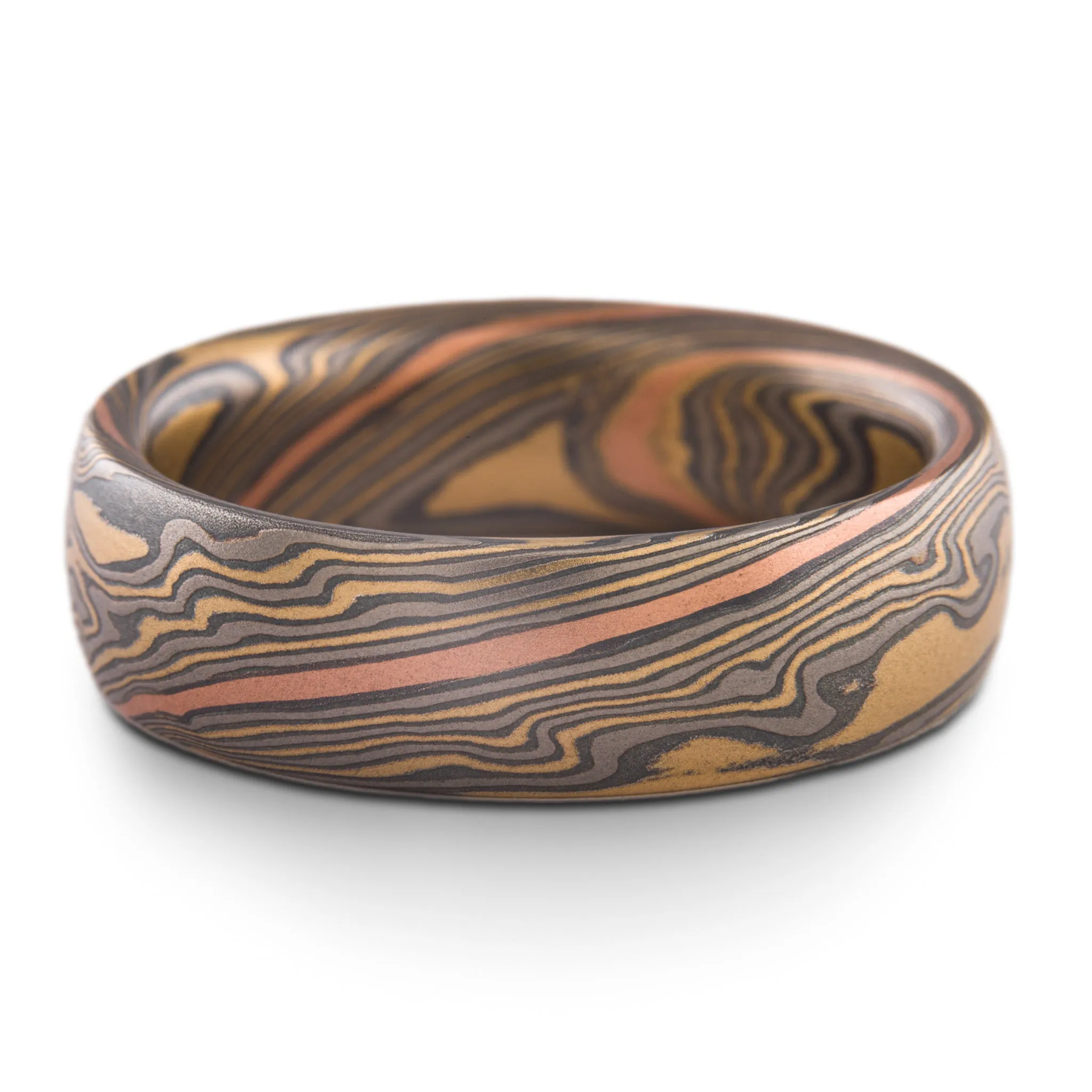 Unique Mokume Gane Twist Pattern Ring or Wedding Band Set in Flare Palette