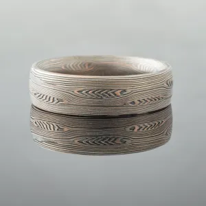 Unique Mokume Gane Wedding Band or Ring in Embers Palette and Flow Pattern