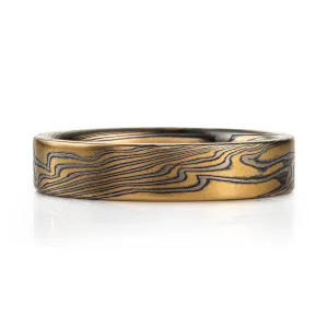 Unique Mokume Gane Wedding Band or Ring in Flare Palette and Twist Pattern with an Etched Finish