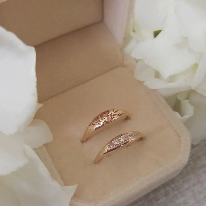Unique Rose gold ring, Vintage style engagement and wedding rings, Cognac diamonds engagement ring, unique engagement and wedding ring set