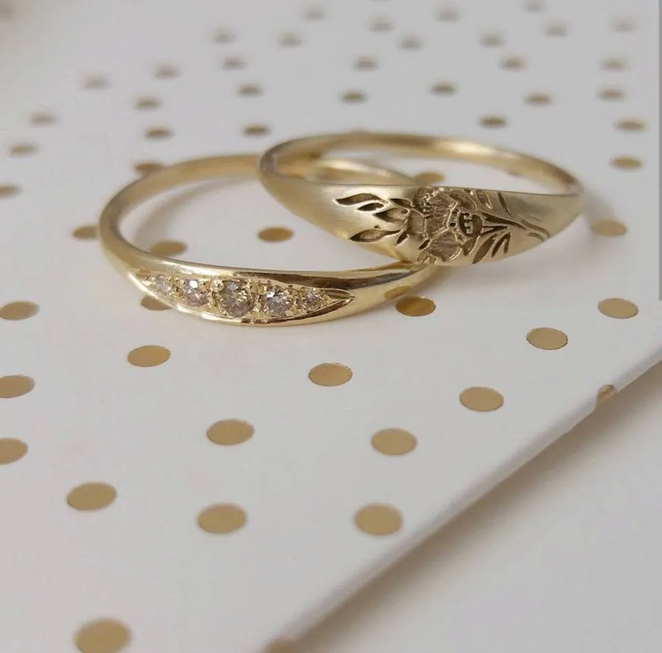 Unique Rose gold ring, Vintage style engagement and wedding rings, Cognac diamonds engagement ring, unique engagement and wedding ring set
