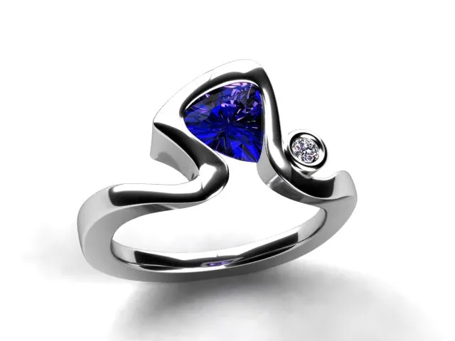 Unique Trilliant Tanzanite and Diamond Ring