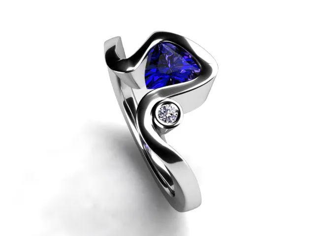 Unique Trilliant Tanzanite and Diamond Ring