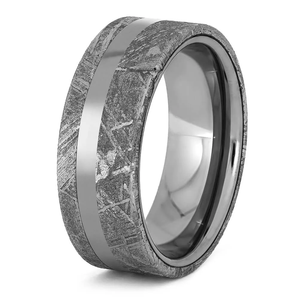 Unique Tungsten Ring With Meteorite Edges