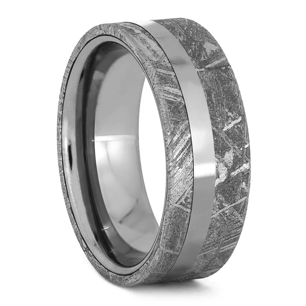 Unique Tungsten Ring With Meteorite Edges