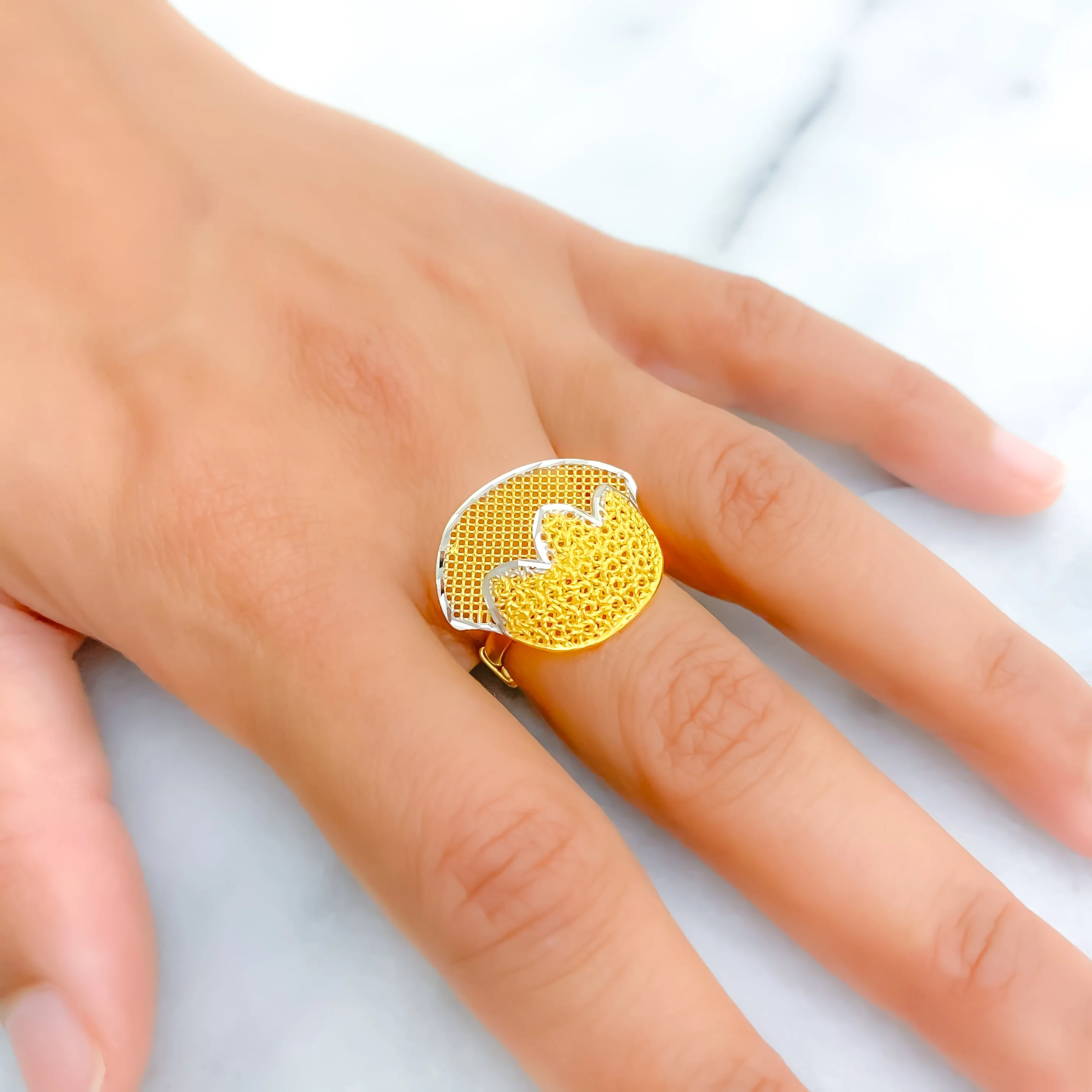 Unique Two-Tone 22k Gold Semi Statement Ring