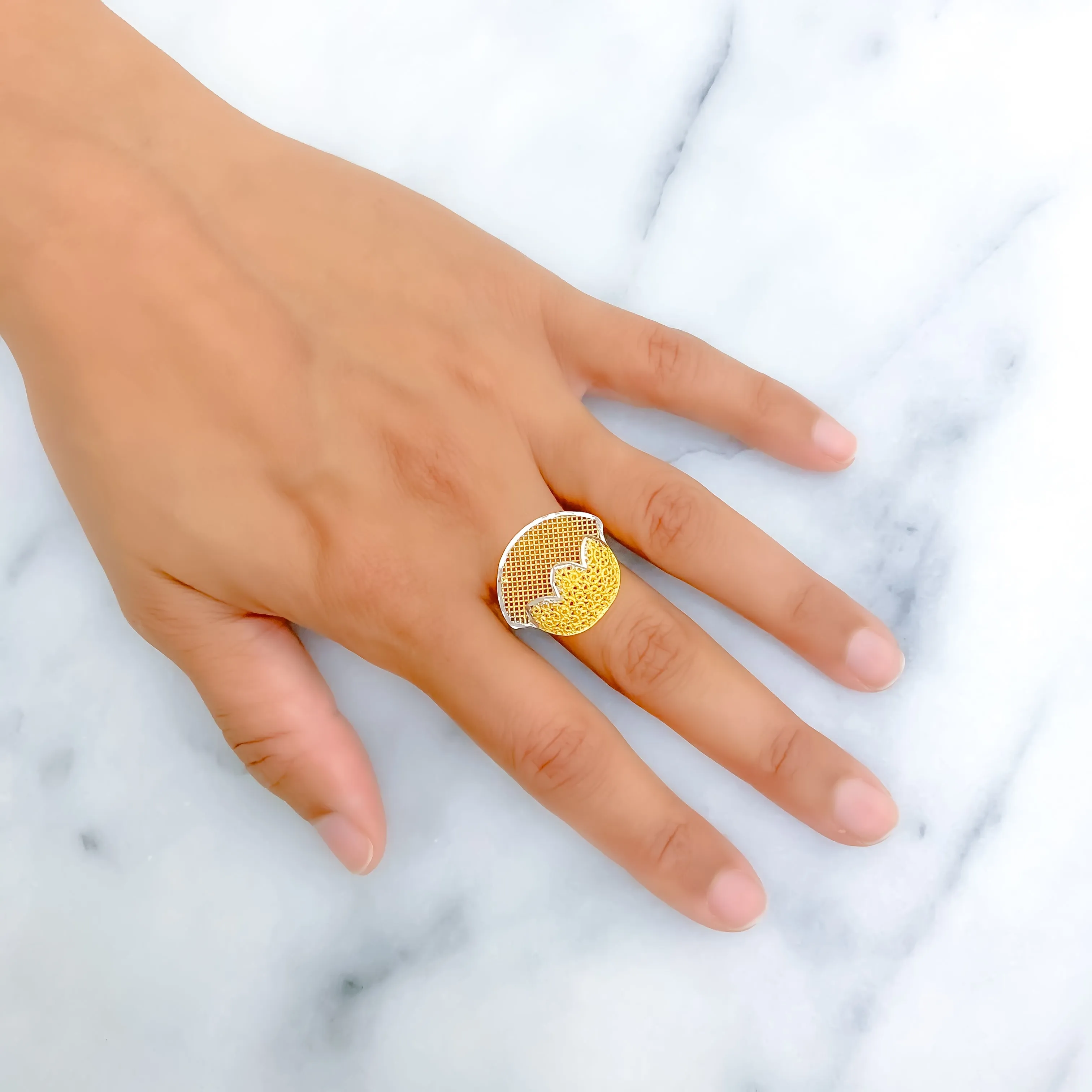 Unique Two-Tone 22k Gold Semi Statement Ring