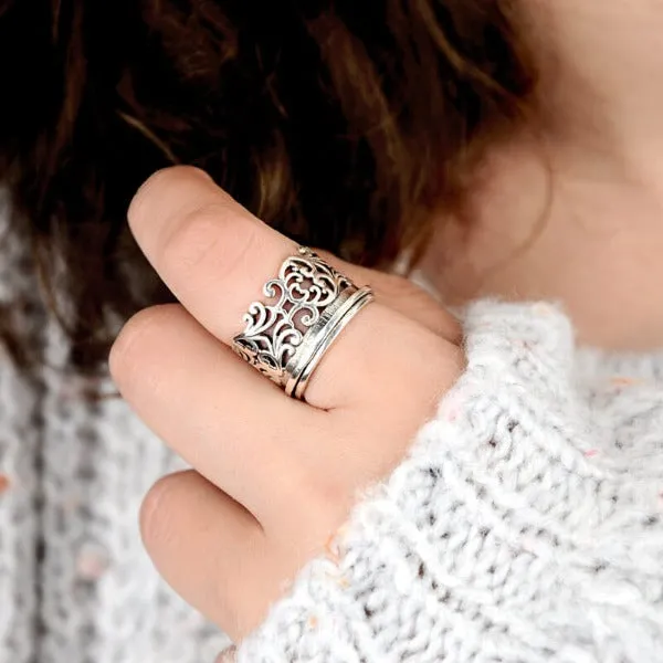 Unique Women's Spinner Ring Sterling Silver