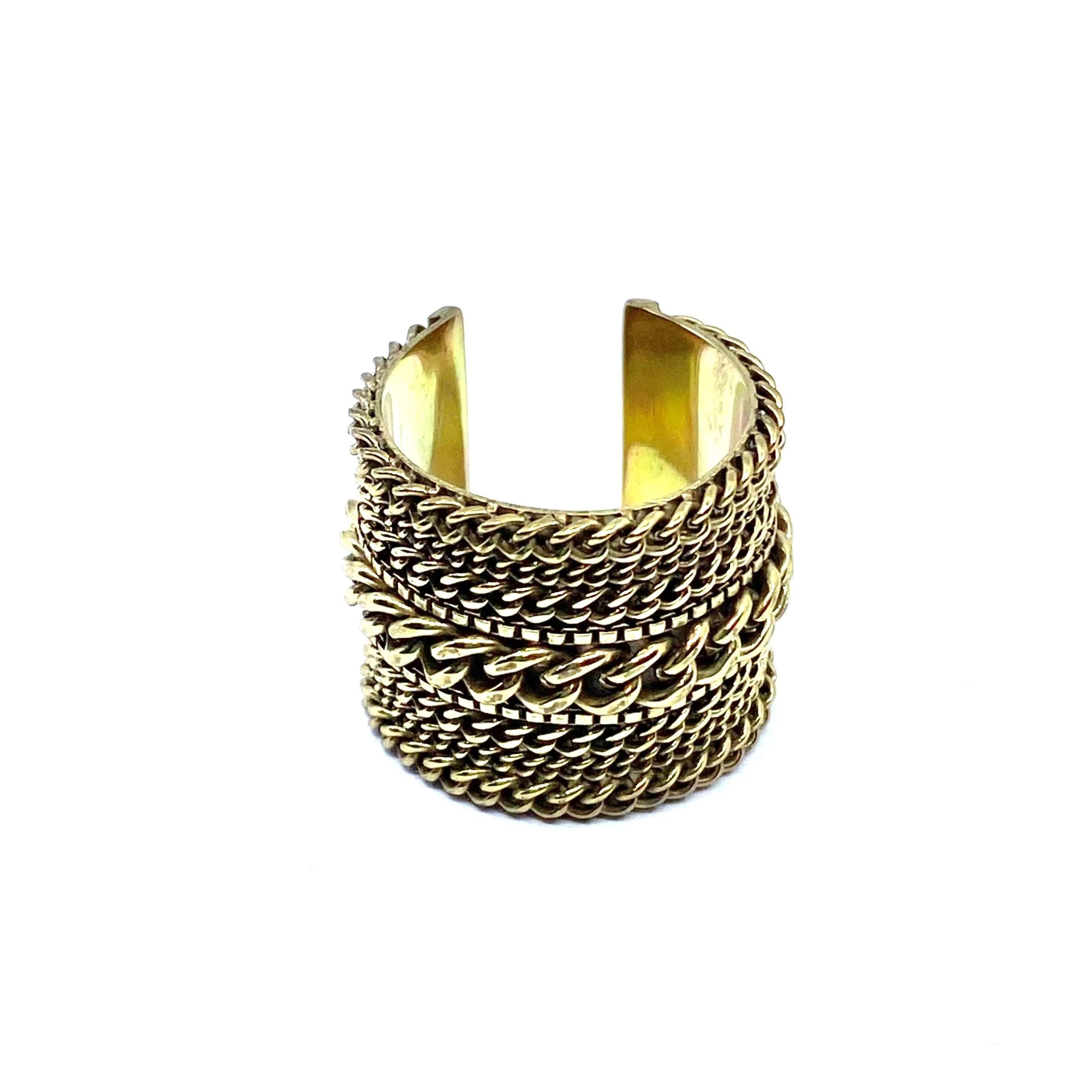 Unique Woven Golden Brass Ring