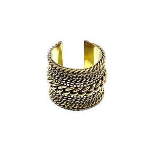 Unique Woven Golden Brass Ring