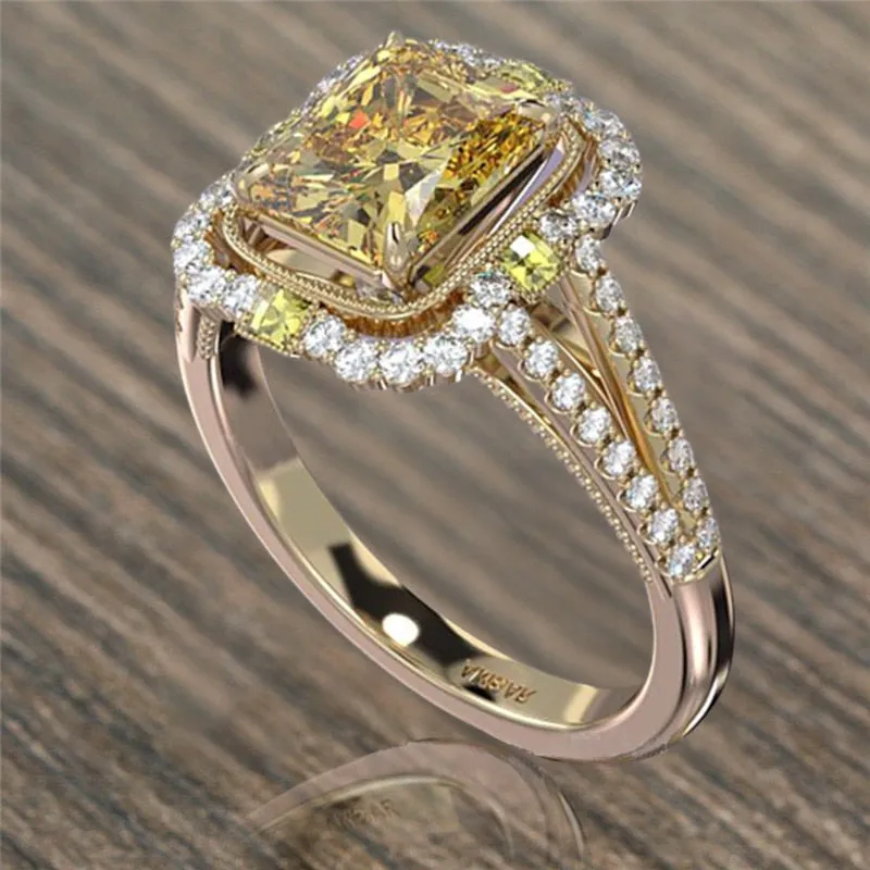 Unique Yellow Citrine Ring Gold For Women Party Jewelry