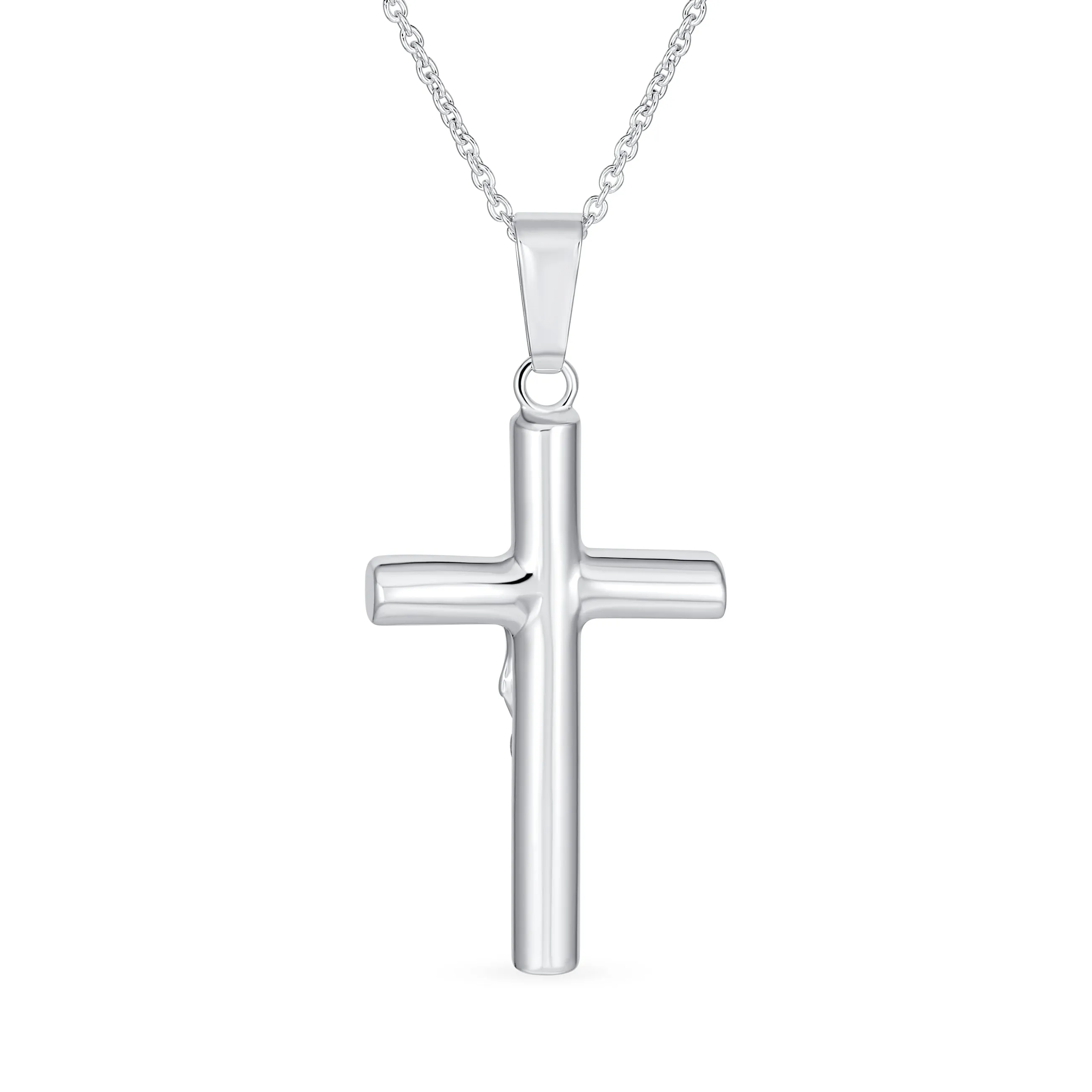 Unisex Sterling Silver Jesus Crucifix Pendant Necklace 2 Inch Religious Jewelry