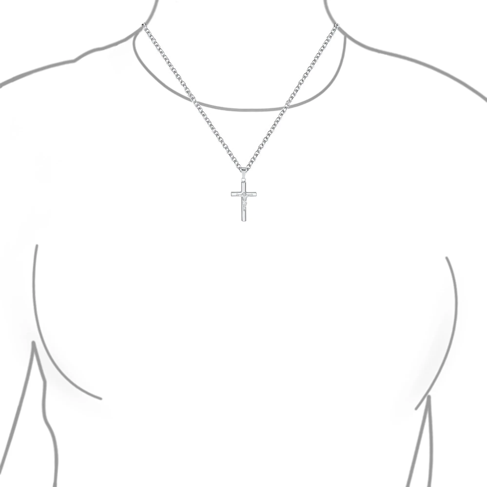 Unisex Sterling Silver Jesus Crucifix Pendant Necklace 2 Inch Religious Jewelry