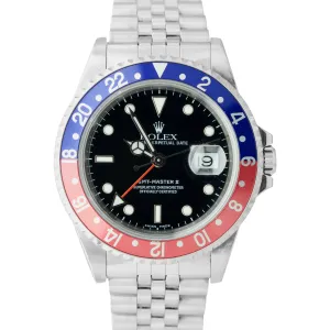 UNPOL. Rolex GMT-Master II FACTORY JUBILEE 40mm Pepsi Blue Red Watch 16710