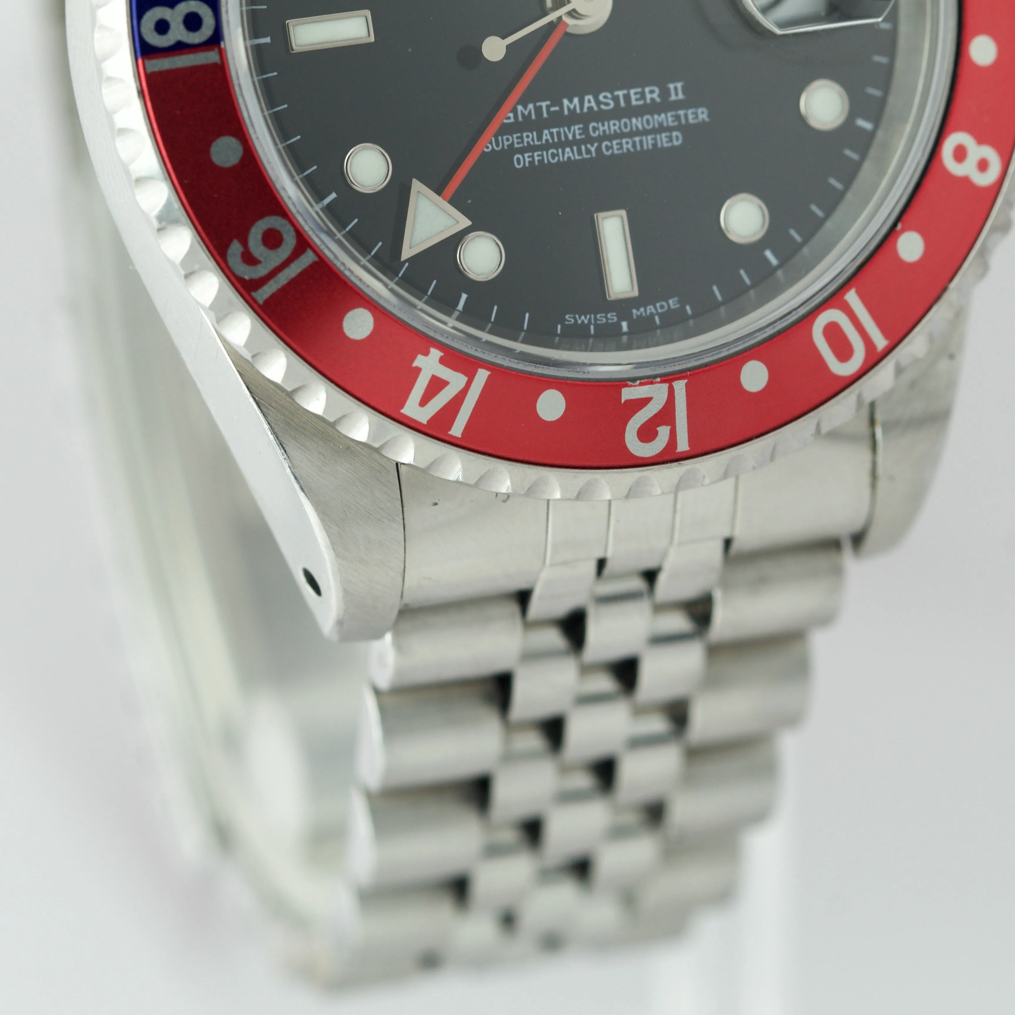 UNPOL. Rolex GMT-Master II FACTORY JUBILEE 40mm Pepsi Blue Red Watch 16710