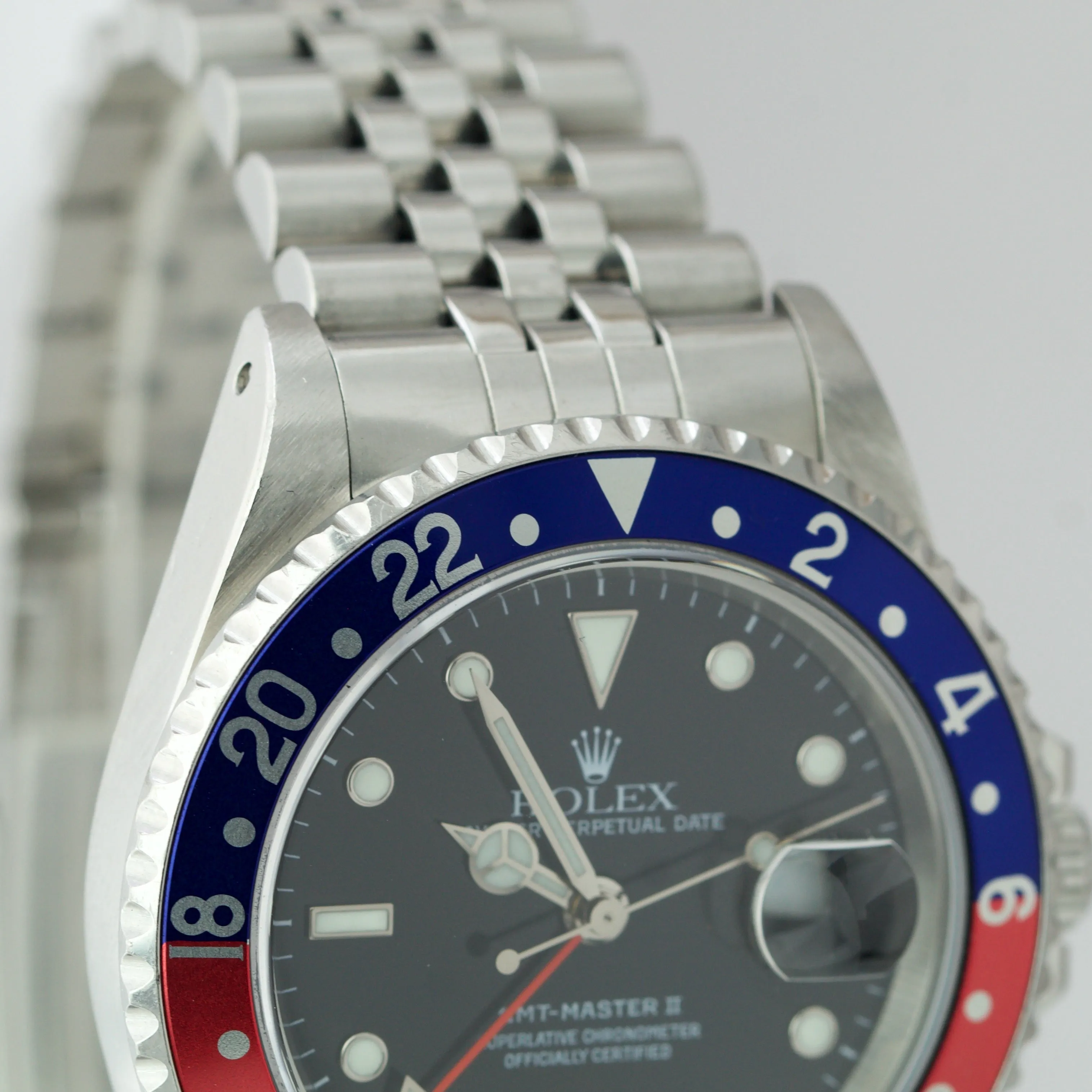 UNPOL. Rolex GMT-Master II FACTORY JUBILEE 40mm Pepsi Blue Red Watch 16710