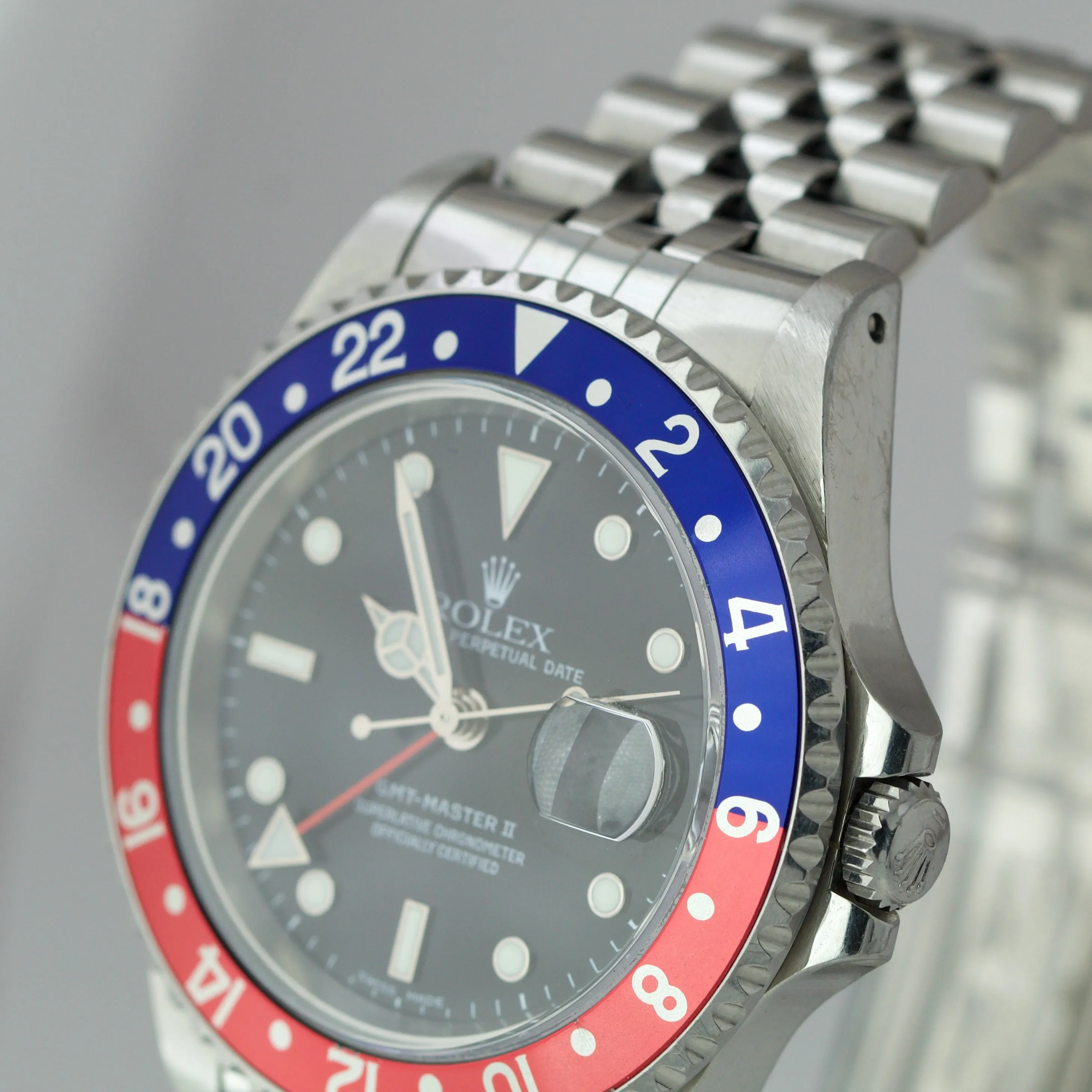 UNPOL. Rolex GMT-Master II FACTORY JUBILEE 40mm Pepsi Blue Red Watch 16710