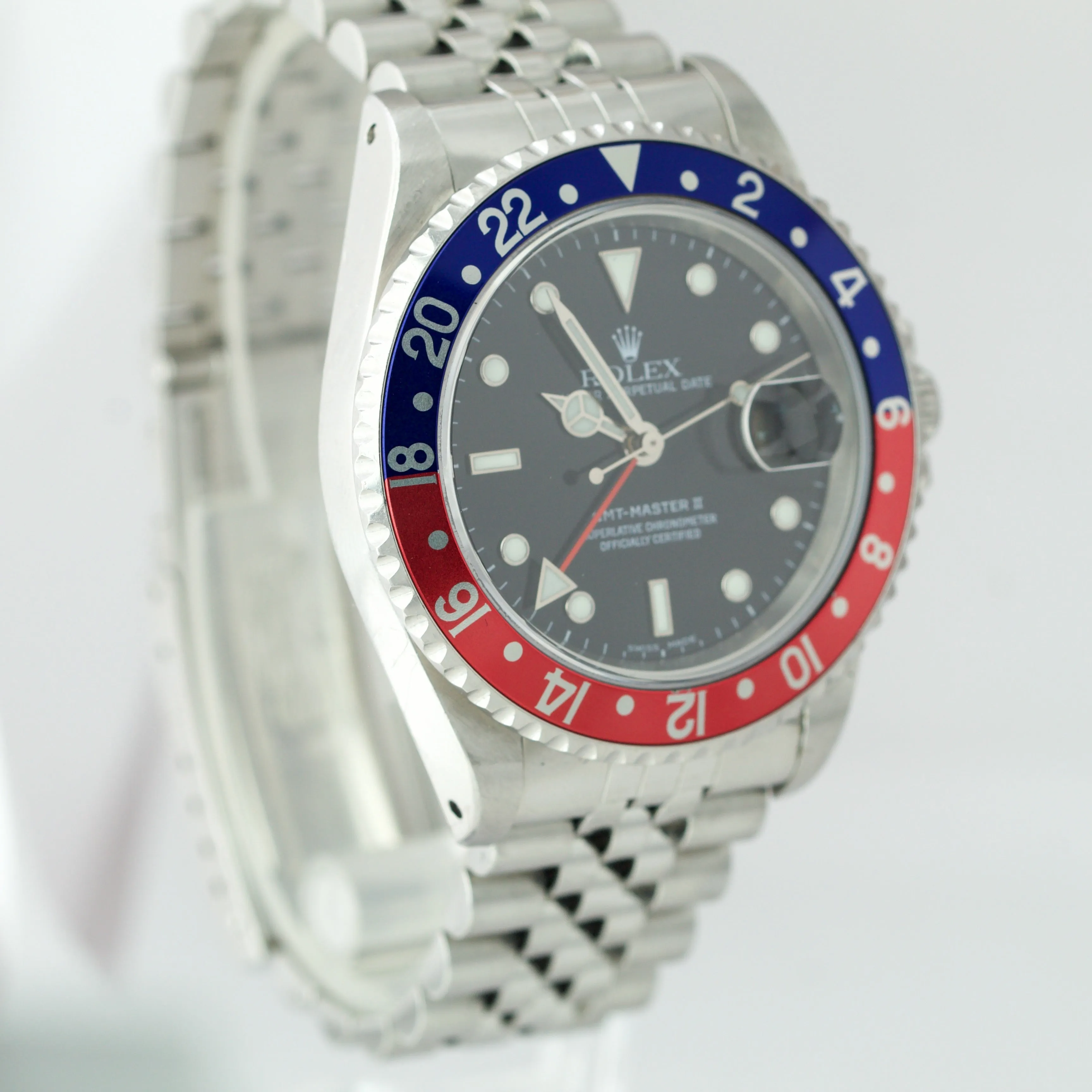 UNPOL. Rolex GMT-Master II FACTORY JUBILEE 40mm Pepsi Blue Red Watch 16710