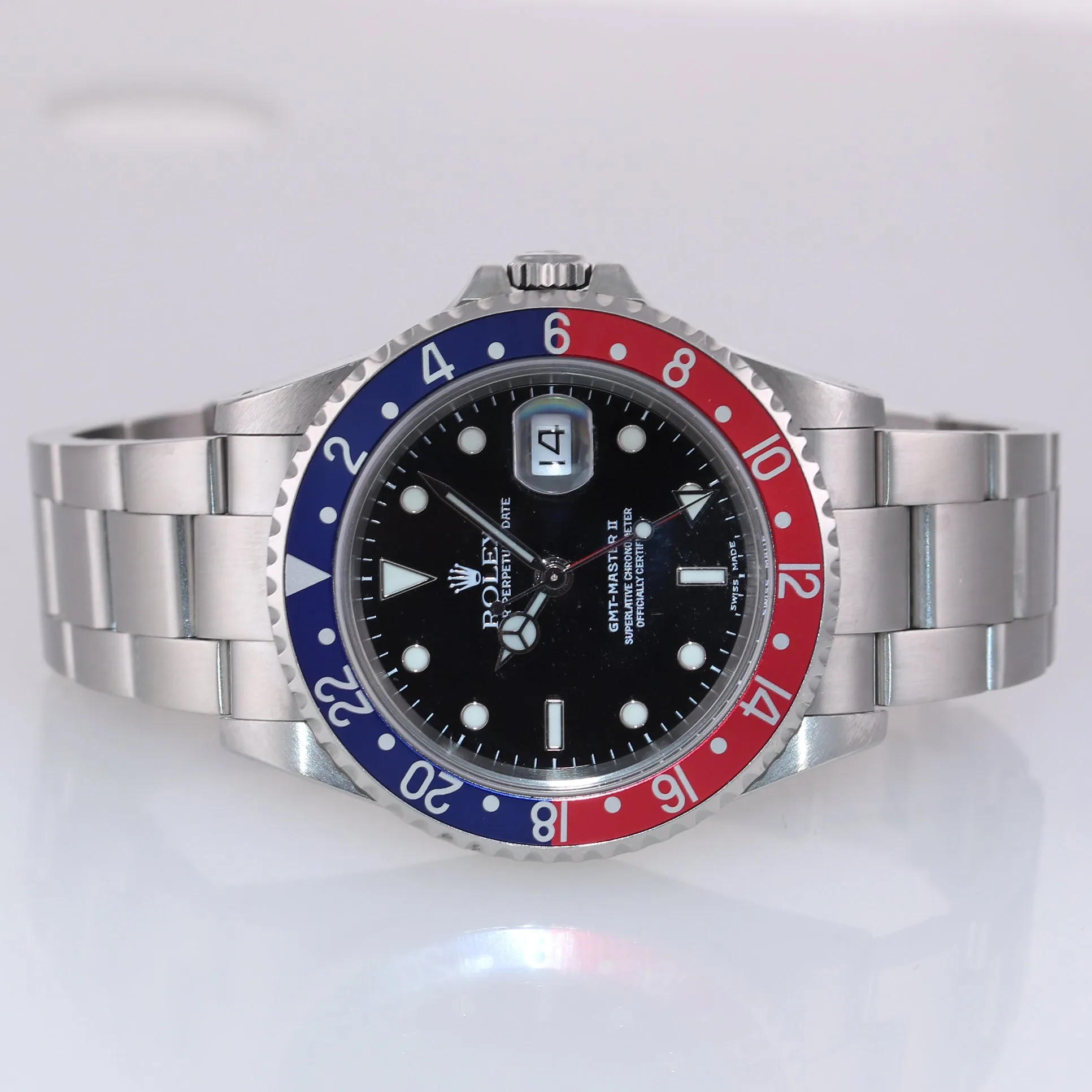 UNPOLISHED Rolex GMT-Master II Pepsi Blue Red Steel 16710 40mm Oyster Watch Box