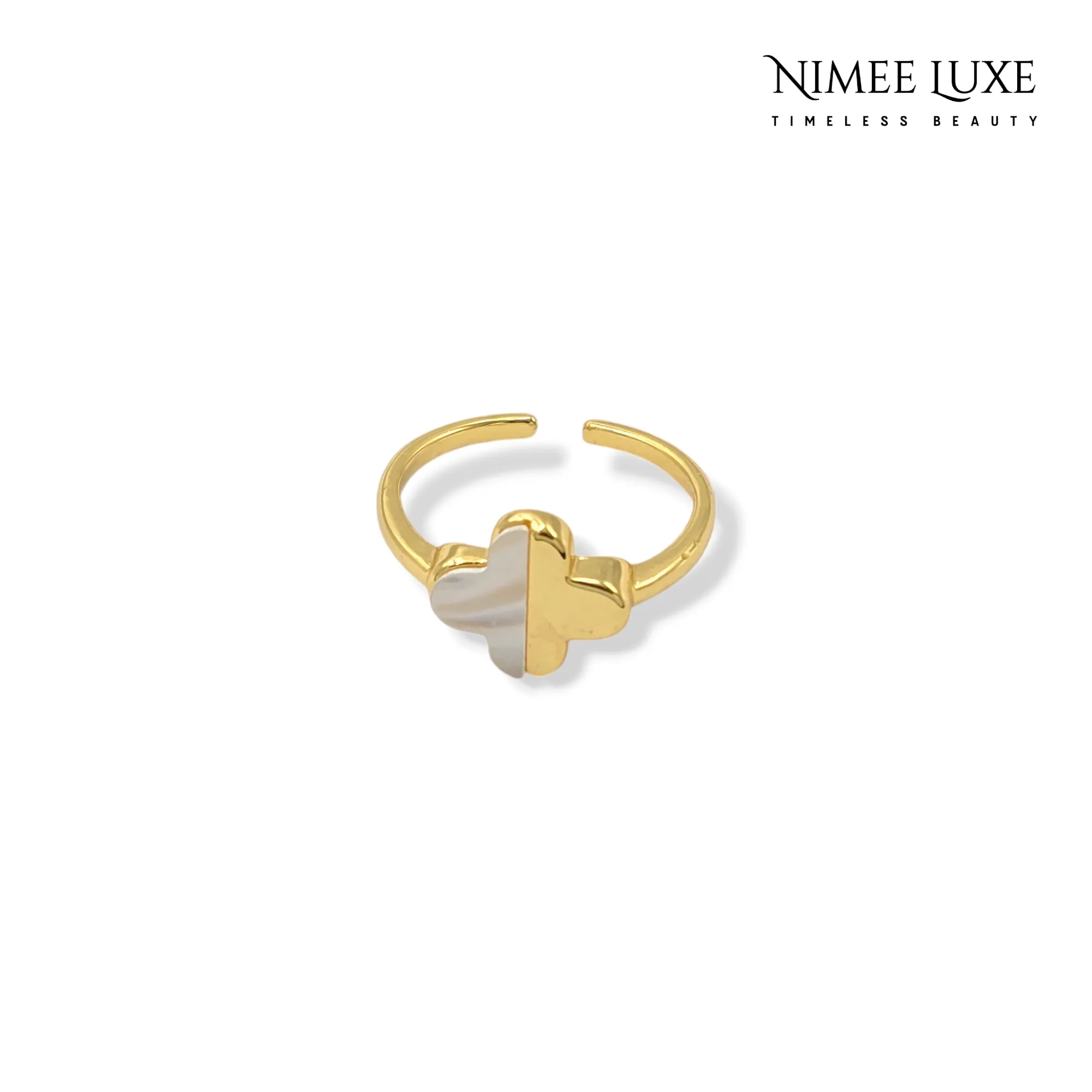 Van Cleef Inspired Pearl Adjustable Ring Gold Plated AR3