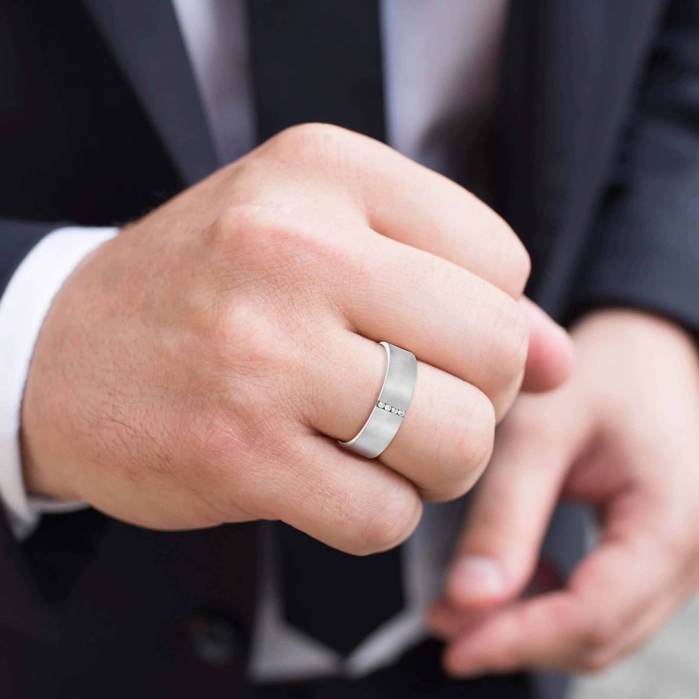 Vertical Single Row Channel Set Diamond Men's Wedding Band