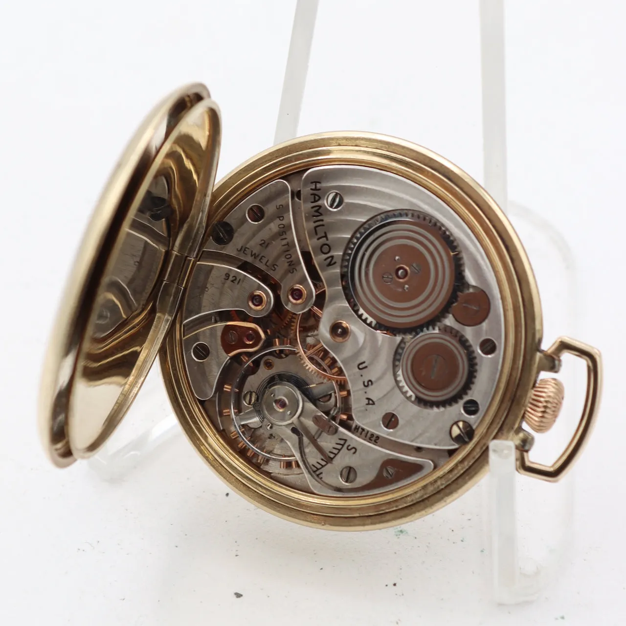 Vintage 10s 1938 Hamilton Gilded Dial 21 Jewel Pocket Watch 921 14k GFUSA