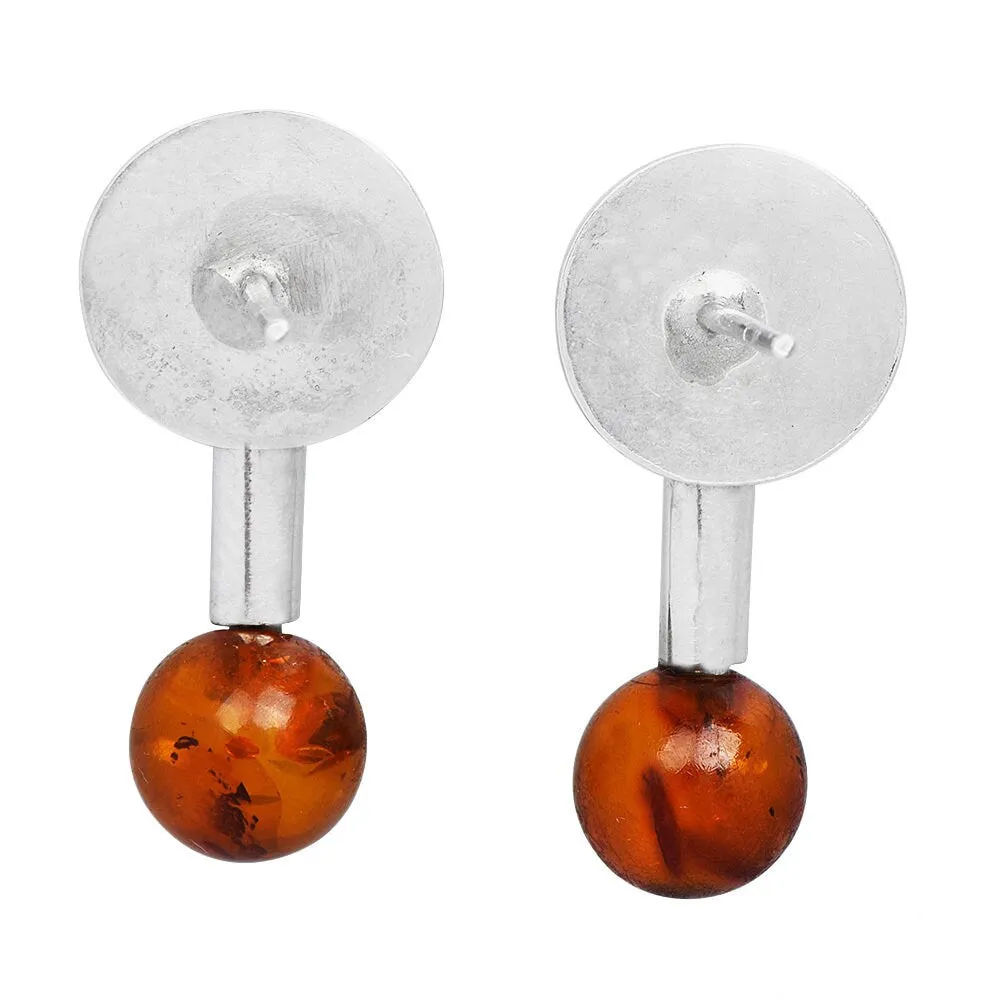 Vintage Designer Sterling Silver and Amber Bead Drop Earrings