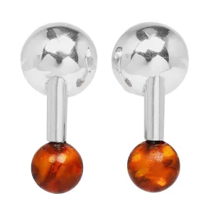 Vintage Designer Sterling Silver and Amber Bead Drop Earrings