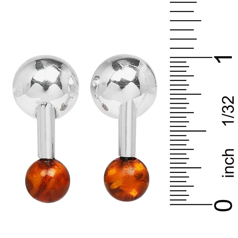 Vintage Designer Sterling Silver and Amber Bead Drop Earrings
