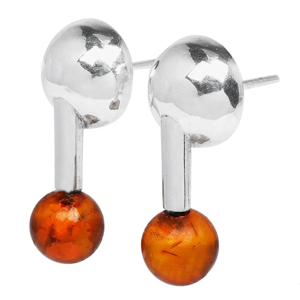 Vintage Designer Sterling Silver and Amber Bead Drop Earrings
