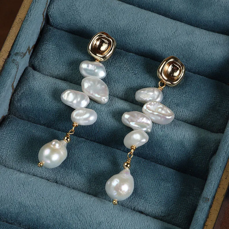 Vintage Elegance Baroque Pearl Drop Earrings