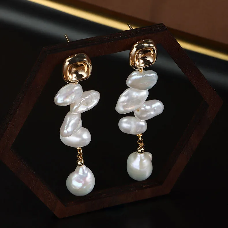 Vintage Elegance Baroque Pearl Drop Earrings