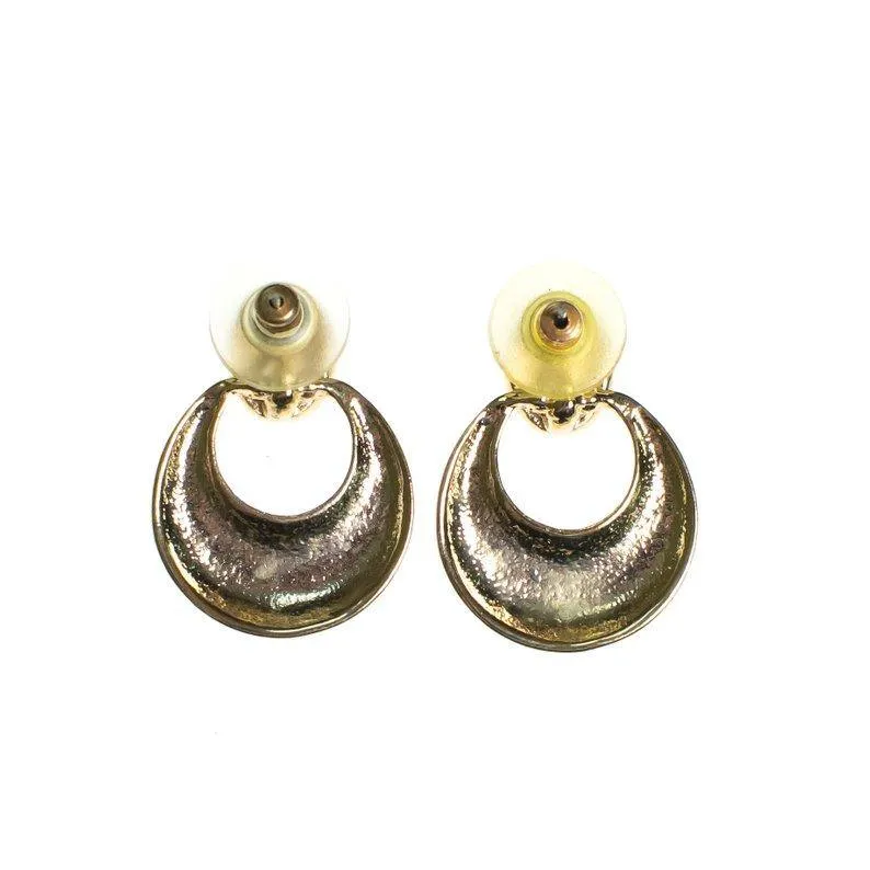 Vintage Joy Jewelry Gold Doorknocker Earrings with Faux Pearl New Old Stock Pierced