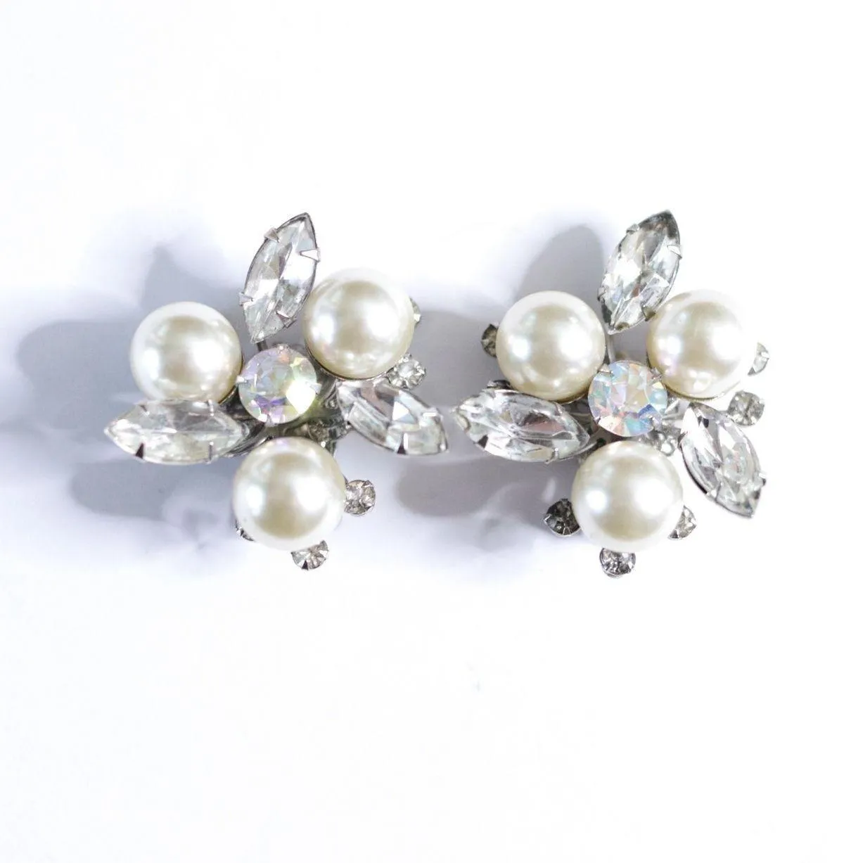 Vintage Judy Lee Sparkly Rhinestone and Large Pearl Statement Earrings