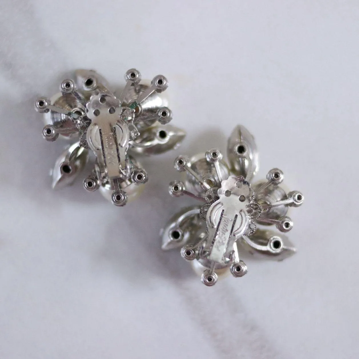 Vintage Judy Lee Sparkly Rhinestone and Large Pearl Statement Earrings