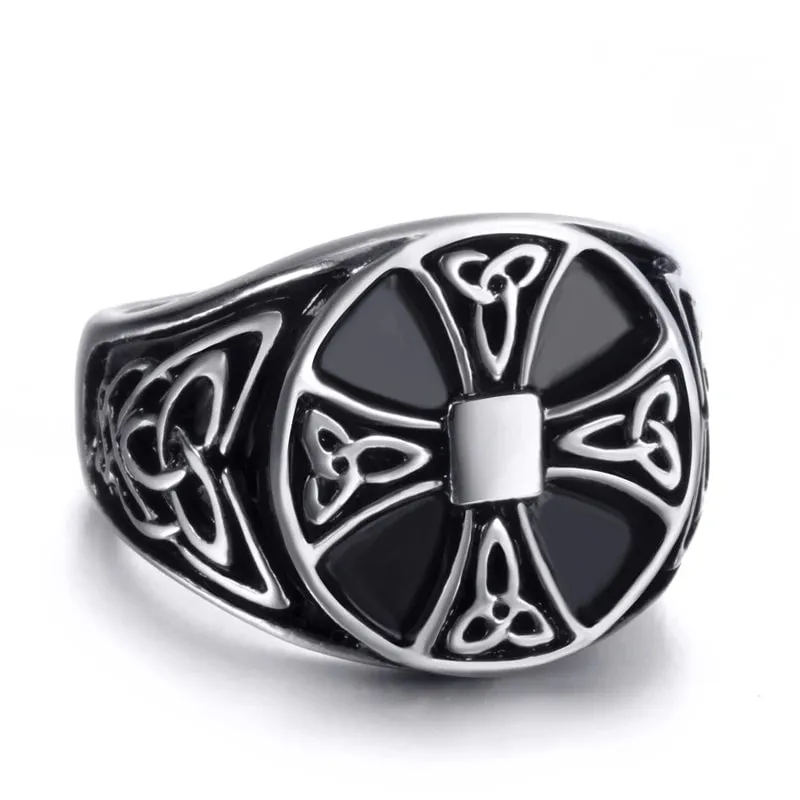 Vintage Men Stainless Steel Rings Solar Cross
