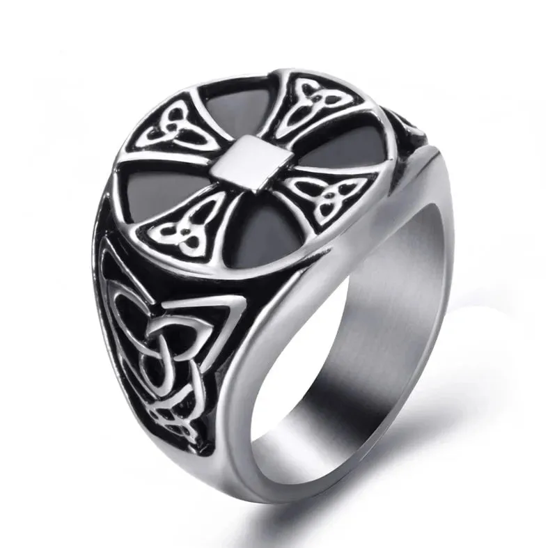 Vintage Men Stainless Steel Rings Solar Cross