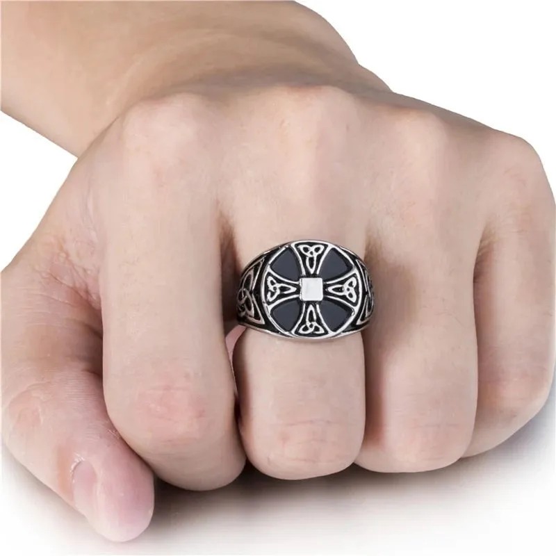 Vintage Men Stainless Steel Rings Solar Cross