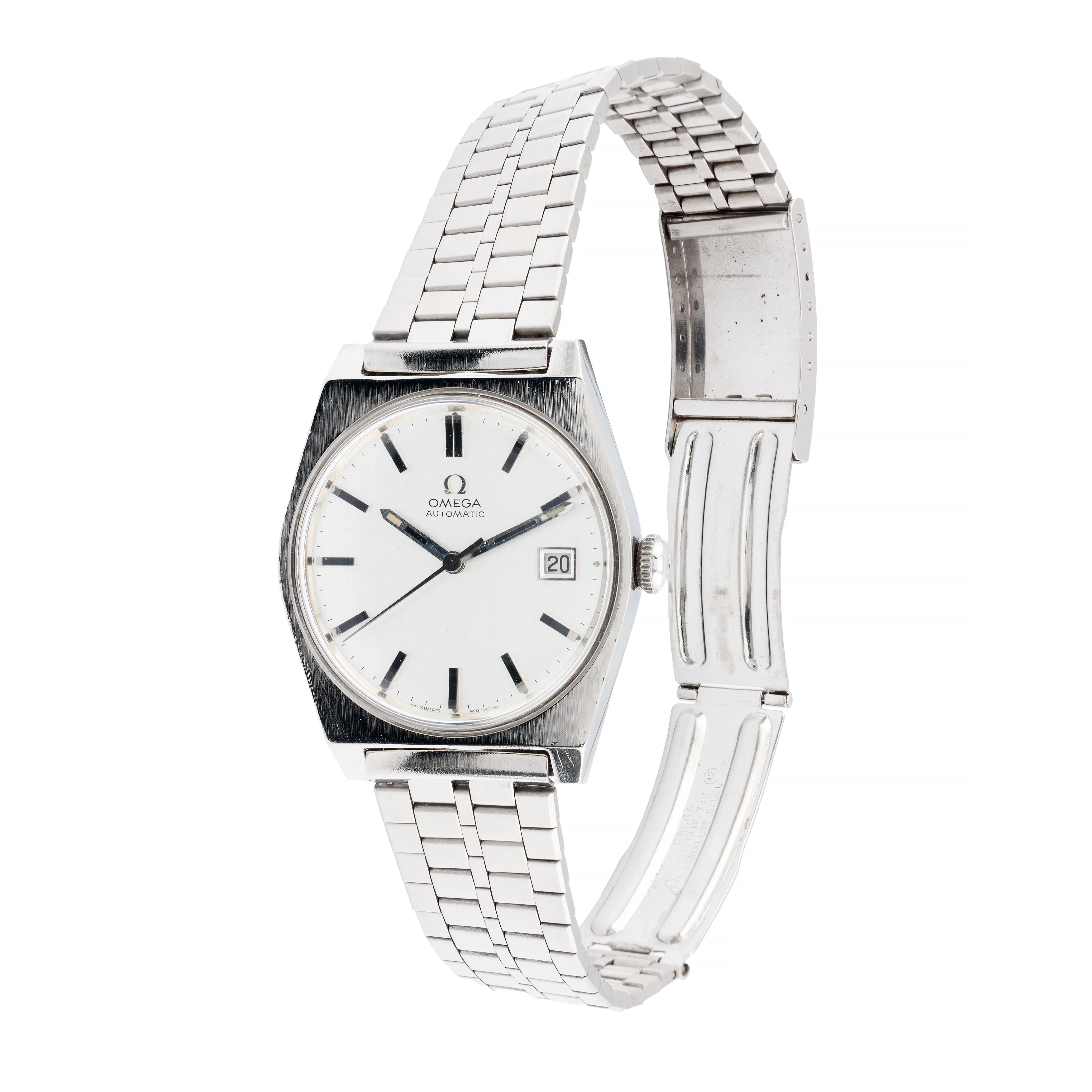 Vintage Omega Automatic Date Wrist Watch on Omega Brick Link Stainless Bracelet
