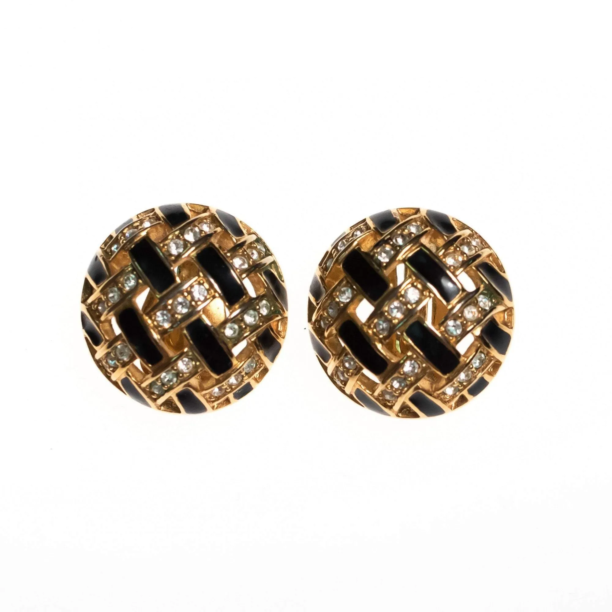 Vintage Swarovski Black Diamante Checkerboard Earrings