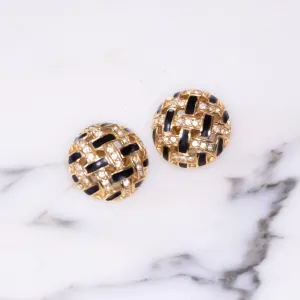 Vintage Swarovski Black Diamante Checkerboard Earrings