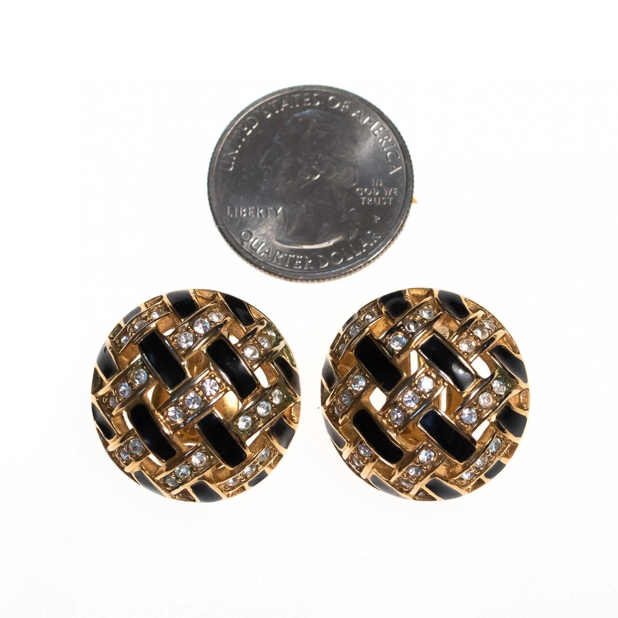 Vintage Swarovski Black Diamante Checkerboard Earrings