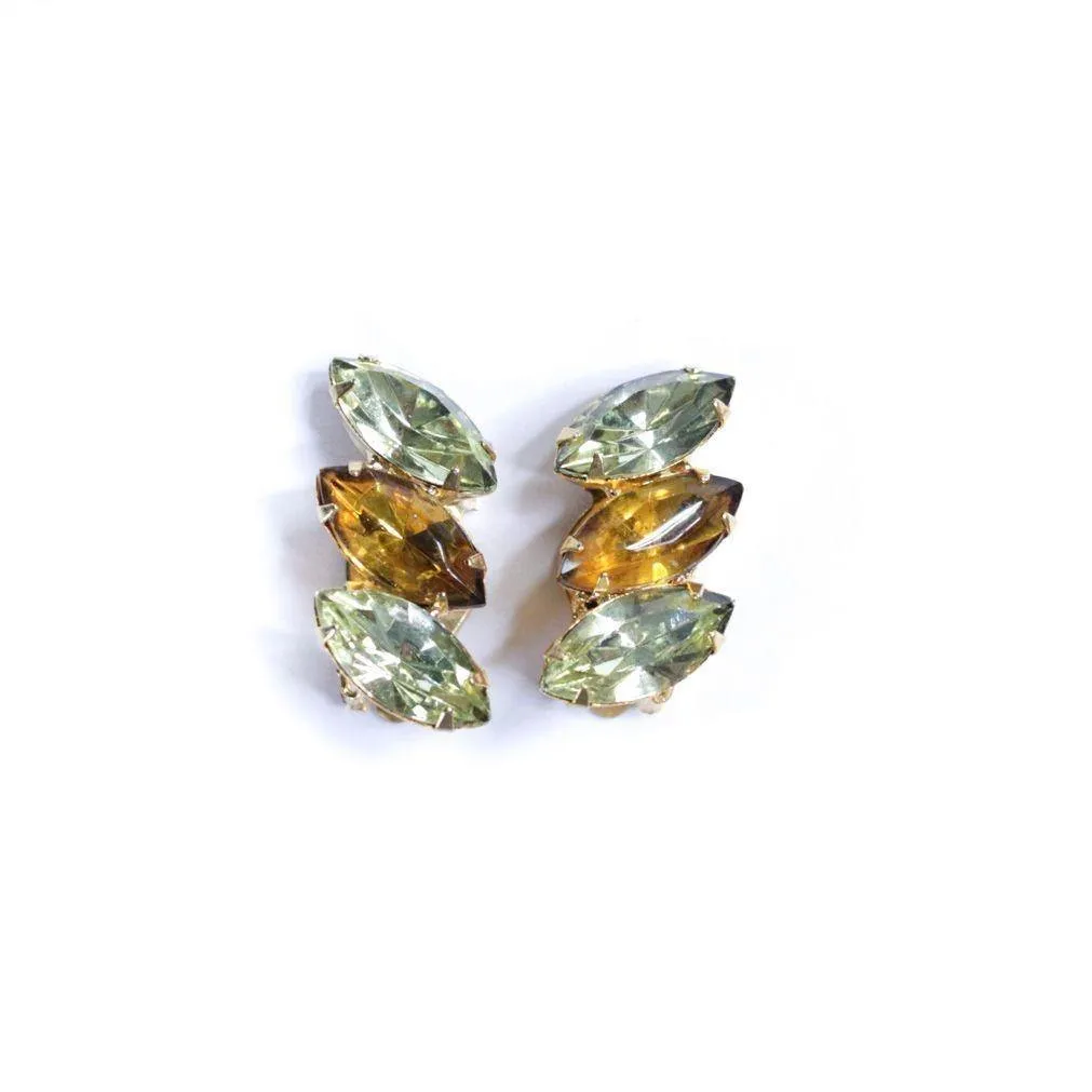 Vintage Yellow and Amber Rhinestone Earrings