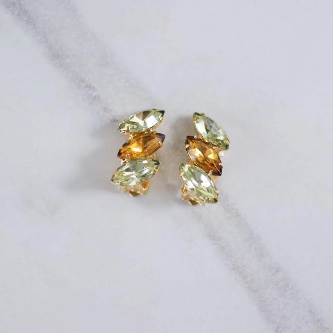 Vintage Yellow and Amber Rhinestone Earrings