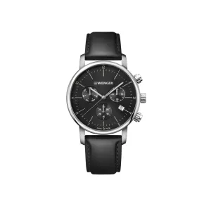 Wenger Urban Classic Chrono 44 Black Dial Black Leather Strap Men's Watch